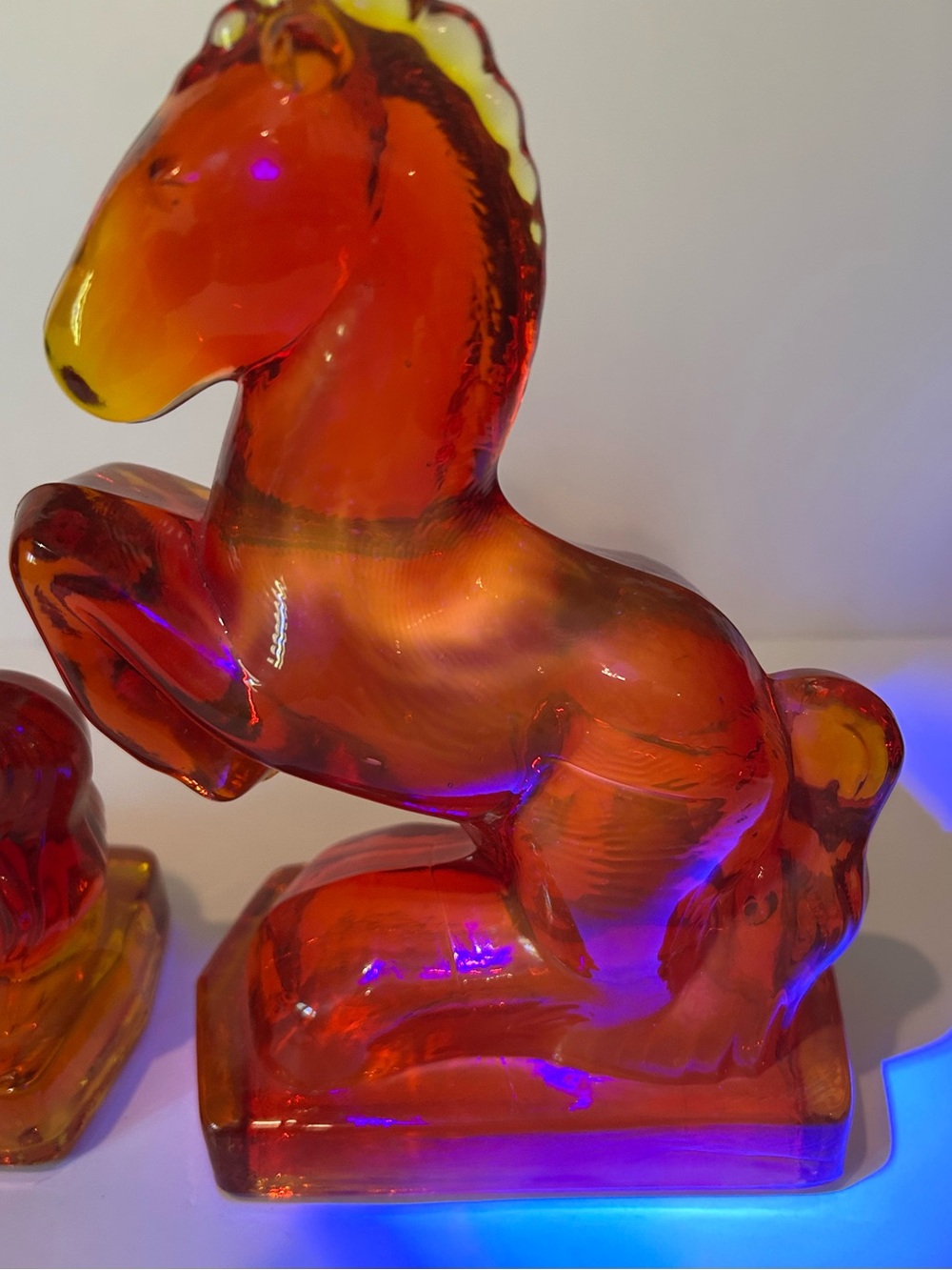 LE Smith Amberina Glass Rearing Horse Bookends Pair MCM - Picture 15 of 16